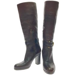 $$ PRADA プラダ ロングブーツ　ダークブラウン 22cm Bランク