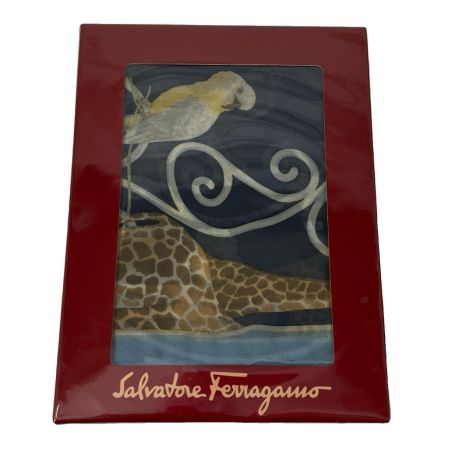  Salvatore Ferragamo サルヴァトーレフェラガモ 鳥 キリン柄 スカーフ ブルー