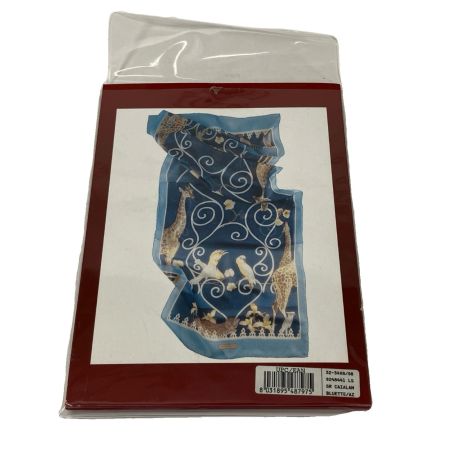  Salvatore Ferragamo サルヴァトーレフェラガモ 鳥 キリン柄 スカーフ ブルー