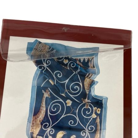  Salvatore Ferragamo サルヴァトーレフェラガモ 鳥 キリン柄 スカーフ ブルー