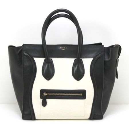  CELINE セリーヌ ラゲージバッグ ミニショッパー ハンドバッグ ブラック×ホワイト