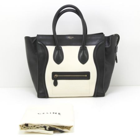  CELINE セリーヌ ラゲージバッグ ミニショッパー ハンドバッグ ブラック×ホワイト