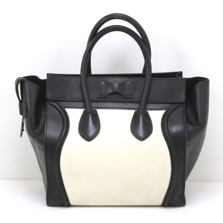  CELINE セリーヌ ラゲージバッグ ミニショッパー ハンドバッグ ブラック×ホワイト
