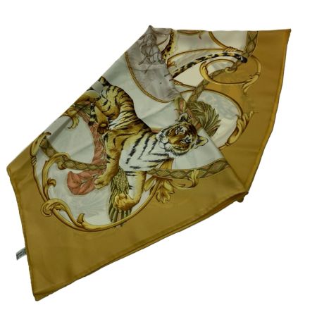  Salvatore Ferragamo サルヴァトーレフェラガモ スカーフ ヒョウ柄 シルク イエロー