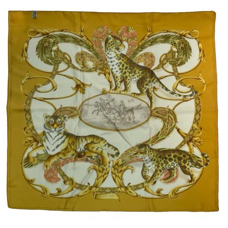  Salvatore Ferragamo サルヴァトーレフェラガモ スカーフ ヒョウ柄 シルク イエロー