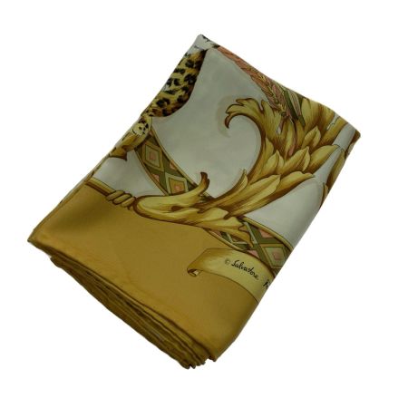  Salvatore Ferragamo サルヴァトーレフェラガモ スカーフ ヒョウ柄 シルク イエロー