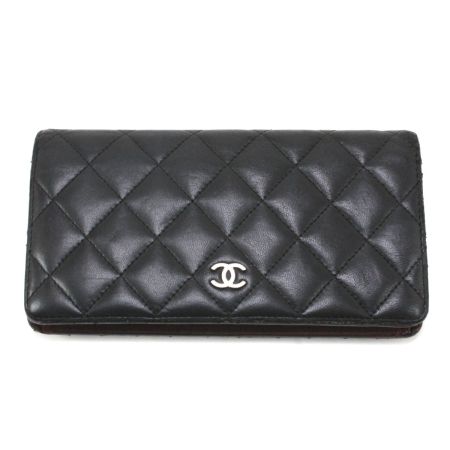  CHANEL シャネル ココマークマトラッセ 2つ折り長財布 ブラック