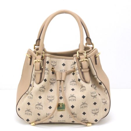  MCM エムシーエム ヴィセトスコーテッドキャンバス 巾着型 2WAYショルダーバッグ ベージュ