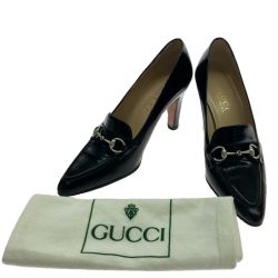$$ GUCCI グッチ パンプス ローファー ホースビット レザー 23.5cm  ブラック Bランク