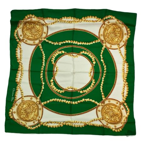  Christian Dior クリスチャンディオール スカーフ ダイス 総柄 CD キング グリーン