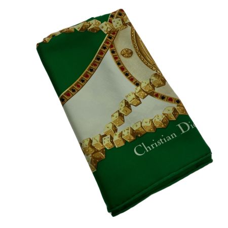 Christian Dior クリスチャンディオール スカーフ ダイス 総柄 CD キング グリーン