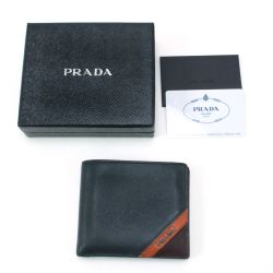 $$ PRADA プラダ 2つ折り札入れ 2MO513 ネイビー Cランク