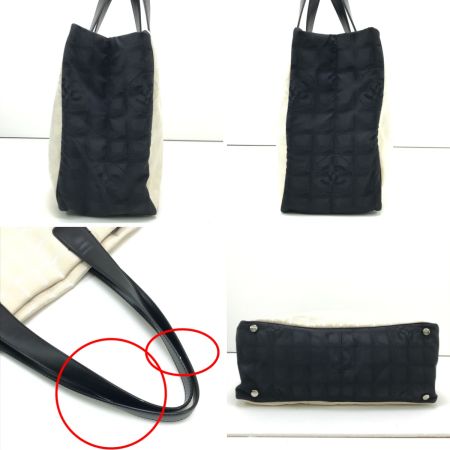  CHANEL シャネル トートバッグ ニュートラベルライン 底板破損有り ベージュ×ブラック