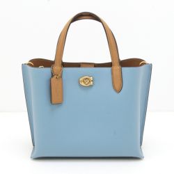 $$ COACH コーチ 2wayハンドバッグ ストラップ付 C9092 スカイブルー Aランク