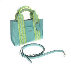 $$ COACH コーチ ハンドバッグ ストラップ付 レザー CBG91 スカイブルー Aランク