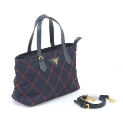 $$ PRADA プラダ 2WAYハンドバッグ ネイビー Bランク