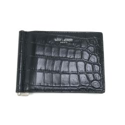 $$ SAINT LAURENT(Yves Saint Laurent) マネークリップ クロコダイル ART378005 ブラック Bランク