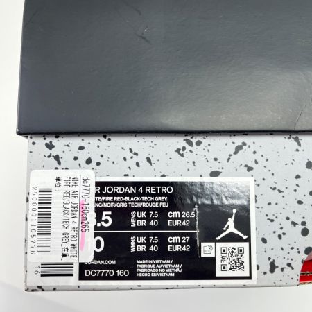  NIKE ナイキ AIR JORDAN4  RETRO 26.5cm DC7770-160 レッド×ホワイト