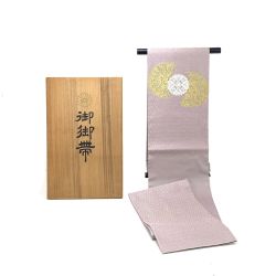 $$ 山口美術織物 袋帯 御御帯 唐織錦葡萄鏡文（太鼓柄）  ピンク Bランク