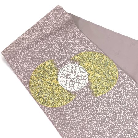  山口美術織物 袋帯 御御帯 唐織錦葡萄鏡文（太鼓柄）  ピンク