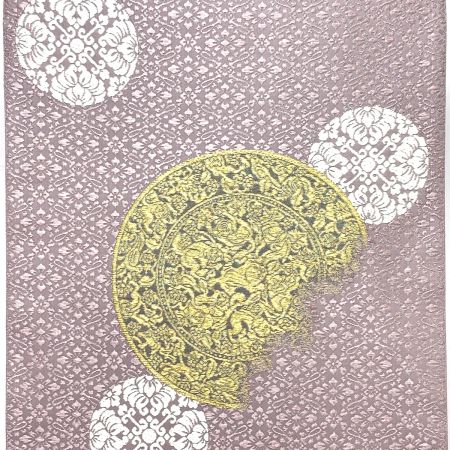  山口美術織物 袋帯 御御帯 唐織錦葡萄鏡文（太鼓柄）  ピンク