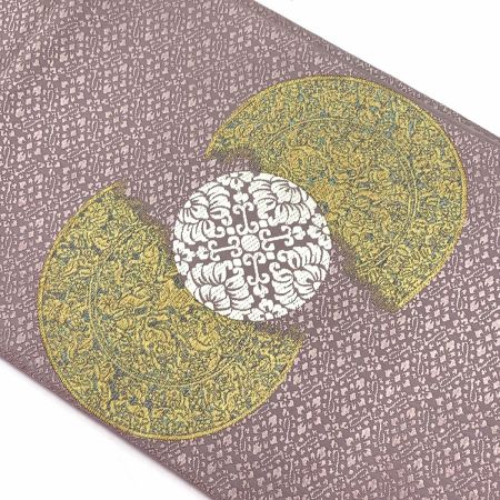  山口美術織物 袋帯 御御帯 唐織錦葡萄鏡文（太鼓柄）  ピンク