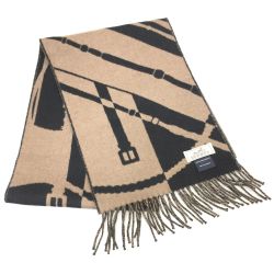 $$ HERMES エルメス マフラー カシミヤ100% ユニセックス ジグザグのサングル ブラウン×ブラック Bランク