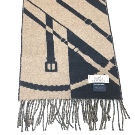  HERMES エルメス マフラー カシミヤ100% ユニセックス ジグザグのサングル ブラウン×ブラック