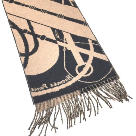  HERMES エルメス マフラー カシミヤ100% ユニセックス ジグザグのサングル ブラウン×ブラック