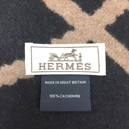  HERMES エルメス マフラー カシミヤ100% ユニセックス ジグザグのサングル ブラウン×ブラック