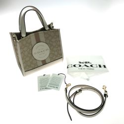 $$ COACH コーチ ハンドバッグ キャンバス×レザー CQ878 ベージュ Bランク