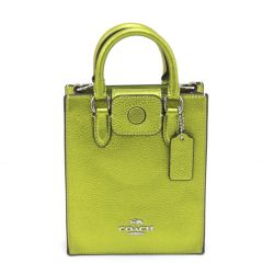 $$ COACH コーチ ハンドバッグ ストラップ付 CP010 黄緑 Aランク
