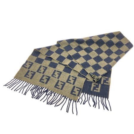  FENDI フェンディ ズッカ柄マフラー ボックスチェック  ブラウン×ネイビー