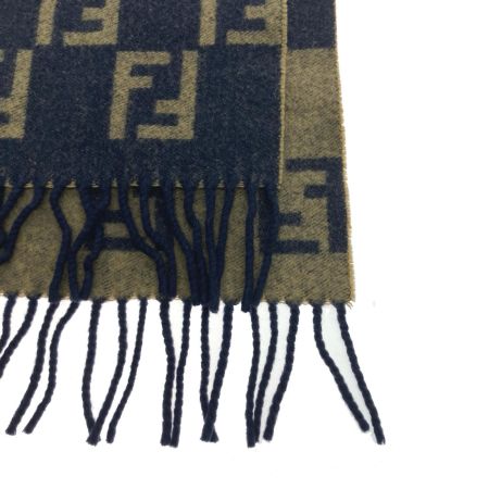  FENDI フェンディ ズッカ柄マフラー ボックスチェック  ブラウン×ネイビー