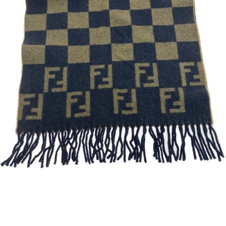  FENDI フェンディ ズッカ柄マフラー ボックスチェック  ブラウン×ネイビー