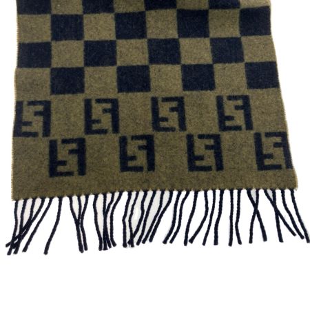 FENDI フェンディ ズッカ柄マフラー ボックスチェック  ブラウン×ネイビー