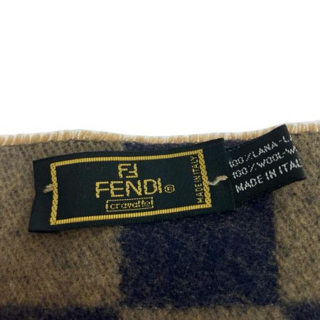  FENDI フェンディ ズッカ柄マフラー ボックスチェック  ブラウン×ネイビー