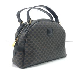 $$ CELINE セリーヌ ハンドバッグ マカダム柄 ハーフムーンハンドバッグ CE00/14 ブラック×ブラウン Bランク