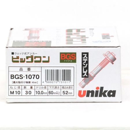  unika ウェッジ式アンカー ビッグワン BGSLタイプ(ステンレス・懸垂物用) BGS-1070M 30入り