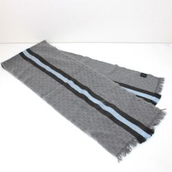 $$ GUCCI グッチ マフラー 約175cm ウール80％ シルク20％ ライトグレー Bランク