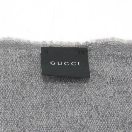  GUCCI グッチ マフラー 約175cm ウール80％ シルク20％ ライトグレー