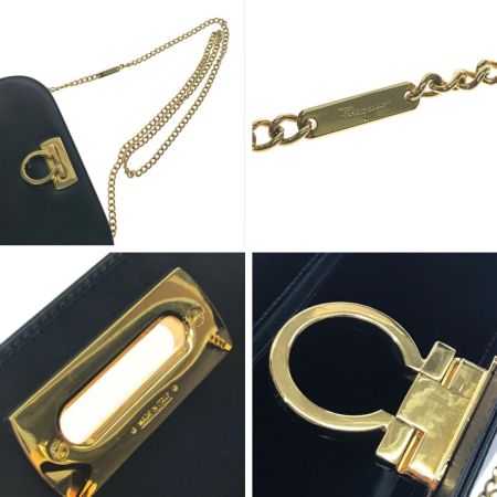  Salvatore Ferragamo サルヴァトーレフェラガモ ショルダーバッグ ガンチーニ ゴールドチェーン チェーンショルダー P21 0587 ブラック