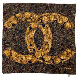 $$ CHANEL シャネル シルクスカーフ ブラウン Cランク