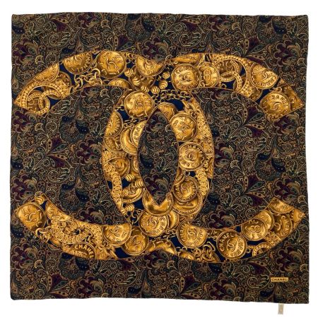  CHANEL シャネル シルクスカーフ ブラウン