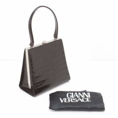  GIANNI VERSACE ハンドバッグ 型押し ブラック Bランク