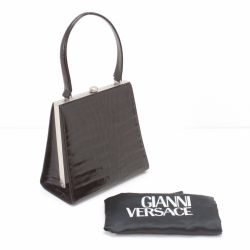 $$ GIANNI VERSACE ハンドバッグ 型押し ブラック Bランク