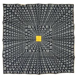 $$ BVLGARI ブルガリ シルクスカーフ ロゴマニア ブラック Aランク