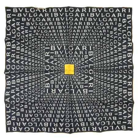  BVLGARI ブルガリ シルクスカーフ ロゴマニア ブラック