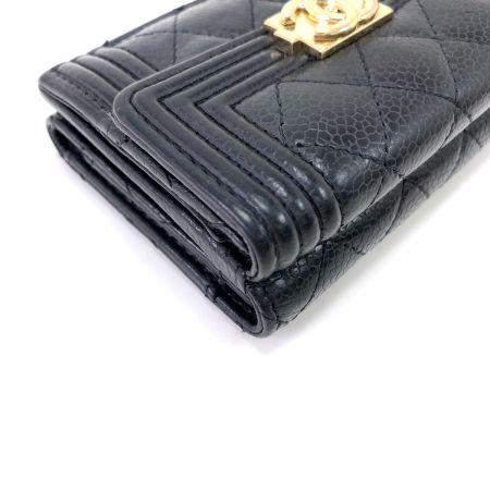  CHANEL シャネル ボーイシャネル スモール フラップ ウォレット コンパクト 三つ折り財布 キャビアスキン 
