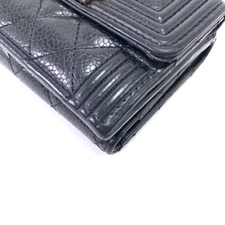  CHANEL シャネル ボーイシャネル スモール フラップ ウォレット コンパクト 三つ折り財布 キャビアスキン 